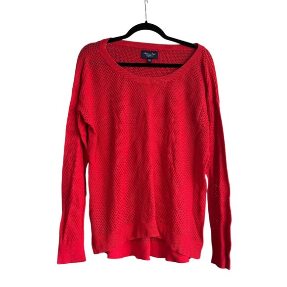 Vintage American Eagle Red Mesh Long Sleeve‎ Top Women’s XL Y2K Grunge Layering - Picture 2 of 6